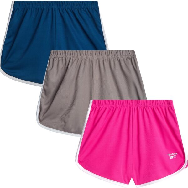 ريبوك شورت رياضي للبنات - 3 قطع من شورت رياضي خفيف الوزن بتصميم دولفين شبكي للجري وكرة القدم وصالة الالعاب الرياضية (7-12)