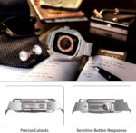 ⁦هيكل فاخر من الالومنيوم مع سوار من الستانلس ستيل متوافق مع ساعة ابل الترا تيتانيوم 49 ملم، غطاء حماية عسكري متين، حماية كاملة تكتيكية شديدة التحمل للرجال اي ووتش 49 ملم, بدون أحجار⁩ - الصورة ⁦3⁩