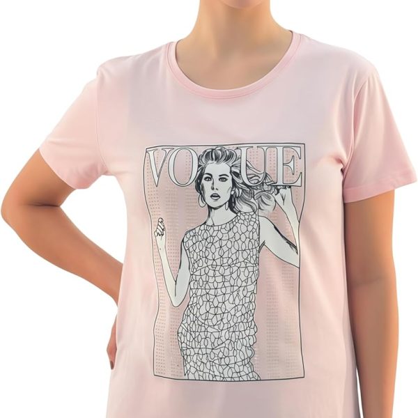 تي شيرت للنساء من جوانا W203044 بتصميم فوج جيرل برقبة دائرية واكمام قصيرة