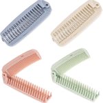 مشط عريض مزدوج الراس باسنان دقيقة، فرش شعر قابلة للطي من قش القمح للنساء، امشاط جيب محمولة مضادة للكهرباء الساكنة، 4 قطع