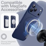 ⁦جيتك جراب سيليكون مغناطيسي لموبايل ايفون 17 برو 6.3 انش، متوافق مع ماج سيف، ملمس ناعم حريري، غطاء جوال ممتص للصدمات مع حماية عدسة الكاميرا (ازرق داكن)⁩ - الصورة ⁦3⁩