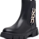 حذاء بيتي عصري بسحاب جانبي للبنات الصغيرات والكبيرات (للاطفال الصغار/الاطفال الكبار)، اسود، مقاس 4 للاطفال الكبار