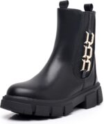 حذاء بيتي عصري بسحاب جانبي للبنات الصغيرات والكبيرات (للاطفال الصغار/الاطفال الكبار)، اسود، مقاس 4 للاطفال الكبار