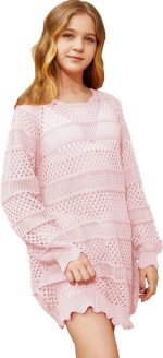 ⁦فستان شاطئ كروشيه عصري باكمام طويلة للبنات من تشارم دبليو ام لعمر 5-14 سنة⁩ - الصورة ⁦3⁩