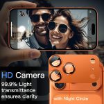 ⁦جيتك واقي عدسة الكاميرا لموبايل ايفون 17 برو ماكس 6.9 انش، غطاء حلقي من الزجاج المقوى بتغطية كاملة بدرجة صلابة 9، لوحة معدنية غير لامعة، مناسب للجراب، عبوة واحدة (برتقالي)⁩ - الصورة ⁦6⁩