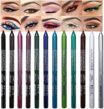 evpct 12Pcs Green Blue White Black Brown Purple Color Gel Glitter Eyeliner Pencils Set for Women Waterline Waterproof Smudge Proof lapiz de ojos delineador de ojos contra el agua Eye Liner Makeup 1-5