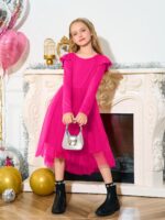 ⁦هالو مونينغ فساتين توتو للبنات الصغيرات من التول اللطيف بتصميم خريفي مكشكش واكمام طويلة وحافة مرتفعة ومنخفضة، فستان 5-14 سنة⁩ - الصورة ⁦4⁩