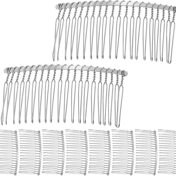 10 Pcs Metal Hair Comb, 20 Teeth Metal Wire Hair Clip Combs Bridal Veil Comb Silver Hairs Clip Accessories for Women Wedding Veil Hairs Pieces Headdresses Craft Projects