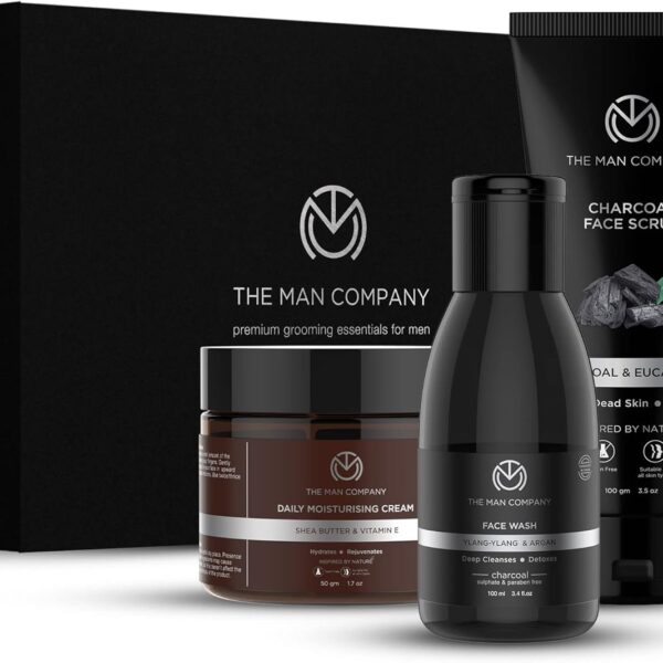 ذا مان كومباني مجموعة ديتان للوجه - غسول الوجه بالفحم، مقشر الفحم، كريم ترطيب الوجه اليومي، افضل عناية بالديتان - عبوة من 3 قطع