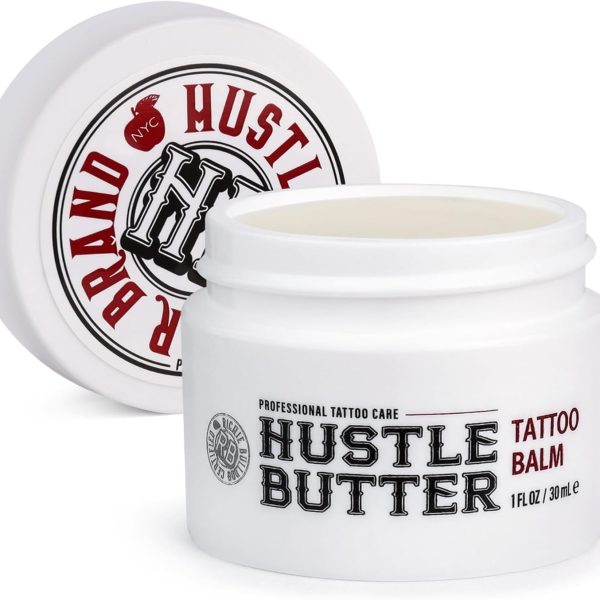 هاشل بتر ديلوكس زبدة التاتو قبل وأثناء وبعد عملية الوشم - تشحيم وترطب - بديل نباتي 100% للمنتجات البترولية - 1 اونصة