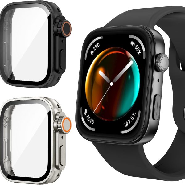 جراب واقي للشاشة لساعة هواوي فيت 3 من تيريفي، غطاء صلب ممتص للصدمات من البولي كربونات مع زجاج مقوى HD مدمج، غطاء حماية كامل مقاوم للخدش لساعة هواوي، اسود وستارلايت [عبوتان]