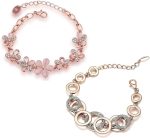 اساور من تصميمات المجوهرات الصناعية مطلية بالذهب والكريستال الذهبي والوردي والفضي متعددة الالوان من يوبيلا للنساء والبنات (تصميمان)