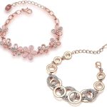 اساور من تصميمات المجوهرات الصناعية مطلية بالذهب والكريستال الذهبي والوردي والفضي متعددة الالوان من يوبيلا للنساء والبنات (تصميمان)