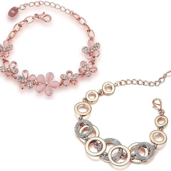 اساور من تصميمات المجوهرات الصناعية مطلية بالذهب والكريستال الذهبي والوردي والفضي متعددة الالوان من يوبيلا للنساء والبنات (تصميمان)