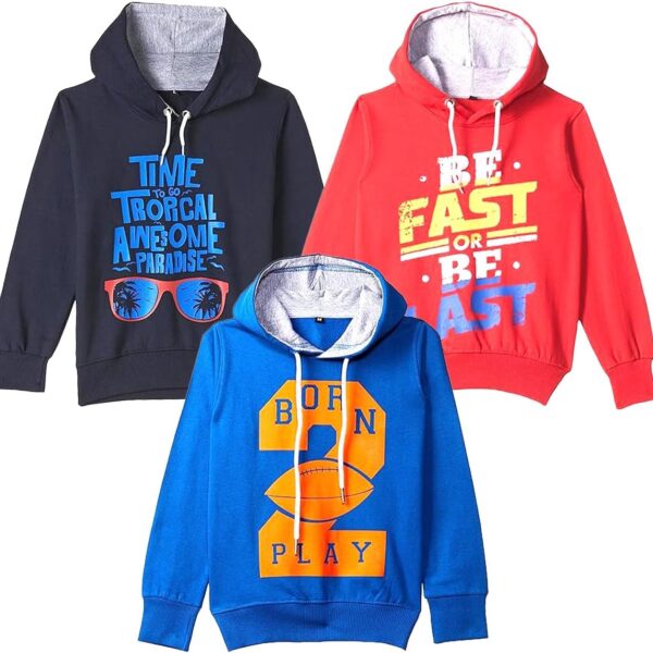 سويت شيرت بغطاء للراس للاولاد BYS-SS-PO3-01 (عبوة من 3 قطع)