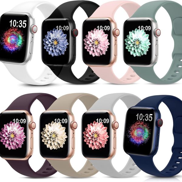 مجموعة من 8 اساور متوافقة مع سوار ساعة ابل 42 ملم 44 ملم 45 ملم 49 ملم للنساء والرجال من ستايونج - سوار رياضي بديل من السيليكون جيد التهوية لساعة ابل اي ووتش سلسلة 9 8 7 6 5 4 3