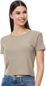 ⁦R&B Women's 325-0451WY004-4 Ribbed Top with Round Neck and Short Sleeves⁩ - الصورة ⁦2⁩