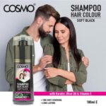 ⁦شامبو صبغة شعر سوفت بلاك 180 مل من كوزمو | بالكيراتين وزيت الزيتون وفيتامين E | تغطية 100% للشعر الرمادي | بدون امونيا | بدون بقع | لون شعر يدوم طويلا | للرجال والنساء | صبغة شعر في دقائق⁩ - الصورة ⁦2⁩