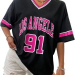 قمصان جيرسي كبيرة الحجم مخططة برقبة على شكل حرف V للنساء من جورجليتر