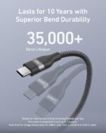 ⁦انكر كيبل USB الى USB C من كار بلاي لايفون 17/16، سلك شاحن سيارة مضفر USB A الى USB C لموبايل سامسونج نوت 20 والمزيد (USB 2.0، 3 قدم)⁩ - الصورة ⁦3⁩