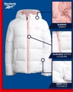 ⁦ريبوك جاكيت شتوي للبنات - معطف باركا مبطن ثقيل الوزن - جاكيت تزلج مبطن بصوف الشيربا للبنات (4-16)⁩ - الصورة ⁦2⁩