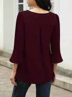 ⁦فانلينغو بلوزة نسائية بأكمام بطول 3/4، بلوزة أنيقة كاجوال بقبة V من الشيفون، قمصان عمل عصرية بكسرات⁩ - الصورة ⁦3⁩