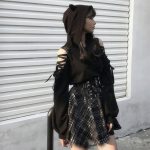 ⁦سترة كاواي بقلنسوة يابانية لطيفة بازرار مكشوفة بازرار للنساء من زد زد بي ال اي (اللون: اسود، المقاس: M)⁩ - الصورة ⁦4⁩