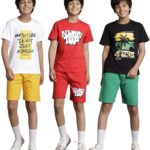 طقم تيشيرت وشورت بكتف متدلي للاولاد BYS-TSRT-SHRTS-03 (عبوة من 3 قطع)