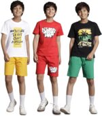 طقم تيشيرت وشورت بكتف متدلي للاولاد BYS-TSRT-SHRTS-03 (عبوة من 3 قطع)