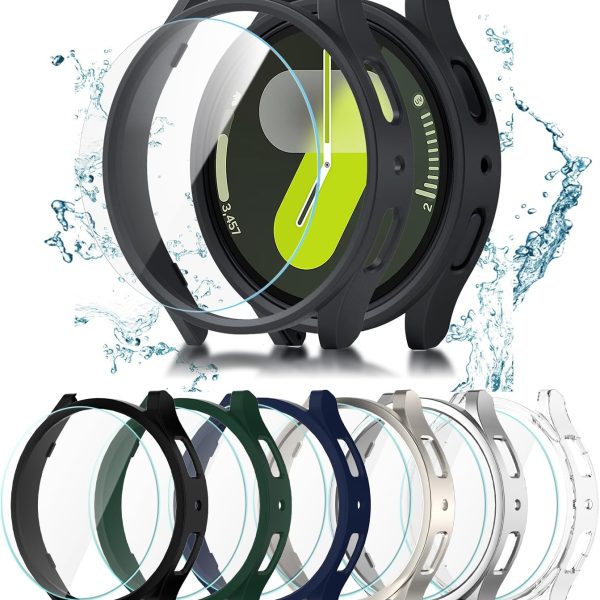 كيوتي حافظة حماية لشاشة سامسونج جالاكسي 7 مقاس 44 ملم من 6 + 6 قطع، غطاء صلب ممتص للصدمات من البولي كربونات مع طبقة واقية من الزجاج المقوى مضاد للضباب لملحقات ساعة جالكسي 7 محايدة، 44 ملم