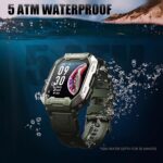 ⁦ساعة ذكية عسكرية رياضية تكتيكية للرجال مقاومة للماء 5 ايه تي ام 1.71 انش لتتبع اللياقة البدنية ومعدل ضربات القلب ومراقبة النوم متوافقة مع اندرويد وايفون وسامسونج (اخضر)⁩ - الصورة ⁦3⁩