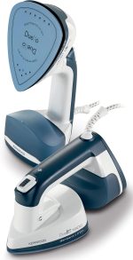 ⁦جهاز كي بالبخار 2 في 1 من كينوود، مكواة بخار للملابس + مكواة بالبخار بقدرة 1000 واط مع لوح دوار، وقاعدة من السيراميك، إضاءة LED GSP40.000WB ابيض/ازرق⁩ - الصورة ⁦4⁩