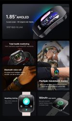 ⁦سوانك ساعة ذكية للياقة البدنية بشاشة منحنية رفيعة للغاية مع مراقب لمعدل ضربات القلب، شاشة ملونة 1.7 انش، سوار سيليكون اسود، تتبع النشاط، مستشعر درجة الحرارة، ساعة ذكية رياضية رقمية (اسود)⁩ - الصورة ⁦7⁩