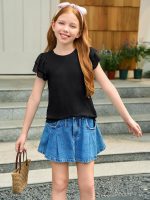 ⁦تيشيرتات صيفية باكمام مكشكشة للبنات باكمام قصيرة كاجوال لطيفة برقبة دائرية ضيقة مناسبة لعمر 5-14 سنة⁩ - الصورة ⁦5⁩