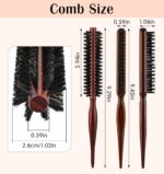 ⁦مجموعة فرش مستديرة من فيكسيميند - 2 فرشاة شعر صغيرة بشعيرات خنزير لتجفيف الشعر والتجعيد والتصفيف وفك التشابك، مع مقبض خشبي للسفر او استخدام صالونات التجميل⁩ - الصورة ⁦2⁩