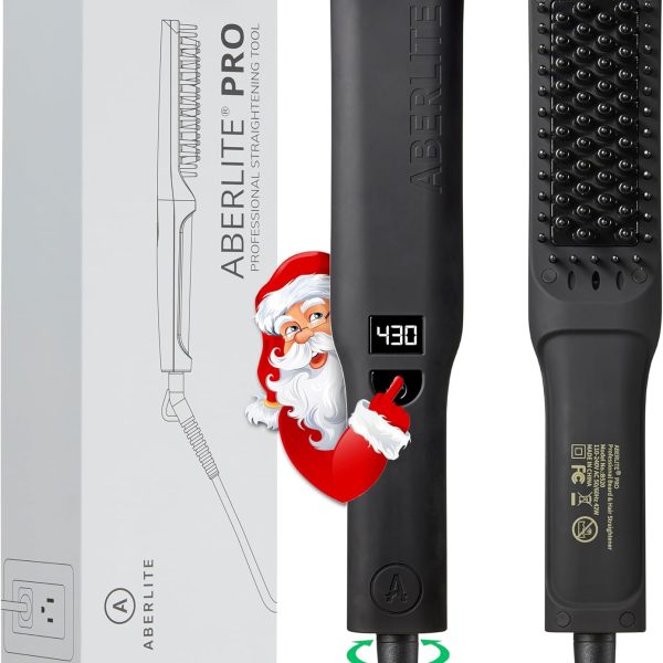 ابرليتي برو (مطور) - مكواة فرد اللحية والشعر الايونية المتطورة مع فرشاة تسخين مضادة للحروق - ترطيب خالٍ من الالم لجميع الانواع