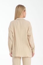 ⁦قميص للنساء من قطن الموسلين بازرار امامية واكمام طويلة، كاجوال بمقاس كبير⁩ - الصورة ⁦3⁩