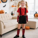 ⁦دي اكس اتش واي سي سي طقم جوارب مخططة بطول الركبة وقفازات لتدفئة الذراع بدون اصابع لحفلات الهالوين التنكرية⁩ - الصورة ⁦6⁩