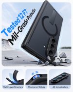 ⁦جراب حماية من فيهيبي لهاتف سامسونج جالاكسي Z فولد 7 مع حامل، متوافق مع ماج سيف، حماية كاملة للعدسة والمفصلات، واقي شاشة امامي، جراب هاتف متين من الدرجة العسكرية لجالاكسي Z فولد 7، اسود⁩ - الصورة ⁦8⁩