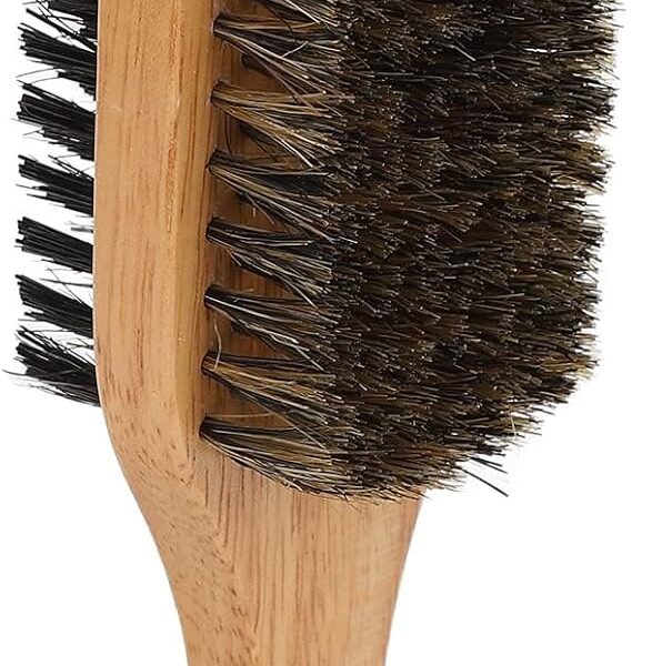 فرشاة لحية مزدوجة الجوانب للرجال - اداة حلاقة 2 في 1 بشعيرات متينة وناعمة ومقبض خشبي مريح، فرشاة للشارب/اللحية مناسبة للسفر (بني)