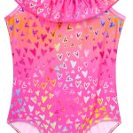 بدلة سباحة للبنات من قطعة واحدة من سنو هارت، بدلة سباحة سريعة الجفاف بكشكشة مزينة بالزهور لعمر 3-12 سنة