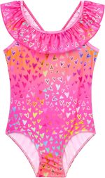 بدلة سباحة للبنات من قطعة واحدة من سنو هارت، بدلة سباحة سريعة الجفاف بكشكشة مزينة بالزهور لعمر 3-12 سنة