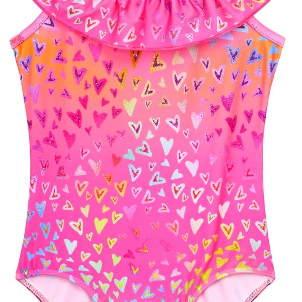 بدلة سباحة للبنات من قطعة واحدة من سنو هارت، بدلة سباحة سريعة الجفاف بكشكشة مزينة بالزهور لعمر 3-12 سنة
