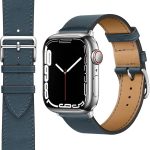 انفوسن سوار ساعة ابل 49 ملم 45 ملم 44 ملم 42 ملم من الجلد الطبيعي لساعة اي ووتش، سوار معصم بديل ناعم قابل للتعديل للنساء والرجال الترا/الترا 2/ اس اي سلسلة 9 8 7 6 5 4 3 2 1 (كحلي)