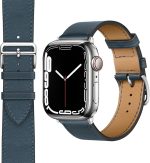 انفوسن سوار ساعة ابل 49 ملم 45 ملم 44 ملم 42 ملم من الجلد الطبيعي لساعة اي ووتش، سوار معصم بديل ناعم قابل للتعديل للنساء والرجال الترا/الترا 2/ اس اي سلسلة 9 8 7 6 5 4 3 2 1 (كحلي)