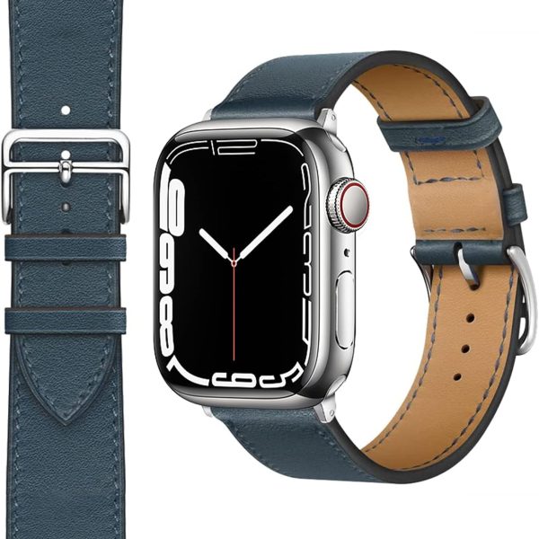 انفوسن سوار ساعة ابل 49 ملم 45 ملم 44 ملم 42 ملم من الجلد الطبيعي لساعة اي ووتش، سوار معصم بديل ناعم قابل للتعديل للنساء والرجال الترا/الترا 2/ اس اي سلسلة 9 8 7 6 5 4 3 2 1 (كحلي)