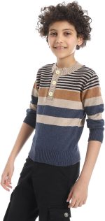 ⁦بلوفر مخطط برقبة دائرية ضيقة للاولاد⁩ - الصورة ⁦2⁩