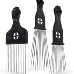 ارابيست مشط معدني افريقي، عبوة من 3 قطع للشعر المجعد وفك تشابك الشعر المستعار، اداة تصفيف الشعر للنساء والرجال (اسود)