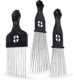 ارابيست مشط معدني افريقي، عبوة من 3 قطع للشعر المجعد وفك تشابك الشعر المستعار، اداة تصفيف الشعر للنساء والرجال (اسود)