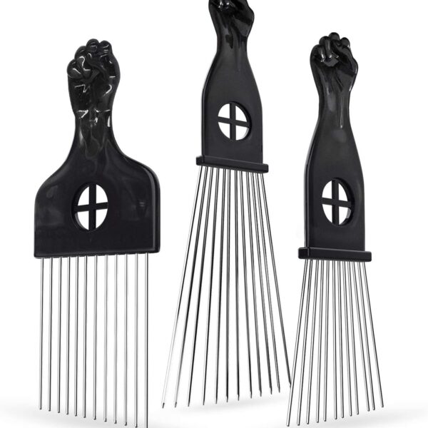 ارابيست مشط معدني افريقي، عبوة من 3 قطع للشعر المجعد وفك تشابك الشعر المستعار، اداة تصفيف الشعر للنساء والرجال (اسود)